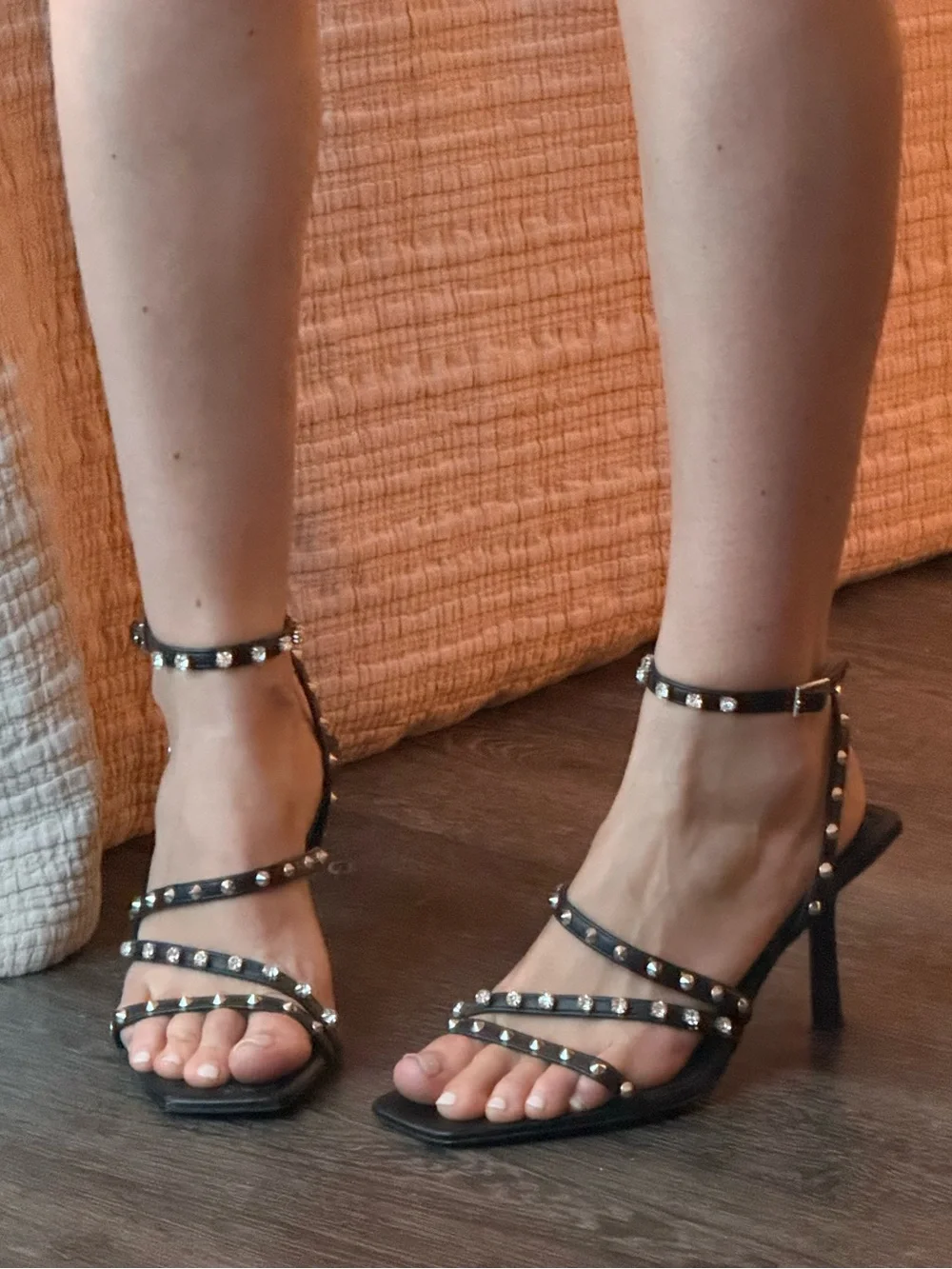 Stradivarius black studded strappy heeled sandals, sz 38 (US 7)